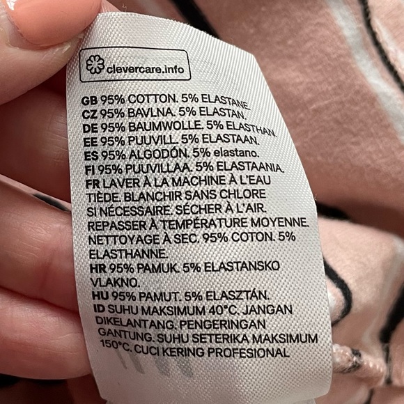 H&M striped pink black white cotton T-shirt, size XS summer basic vacation - Picture 5 of 11